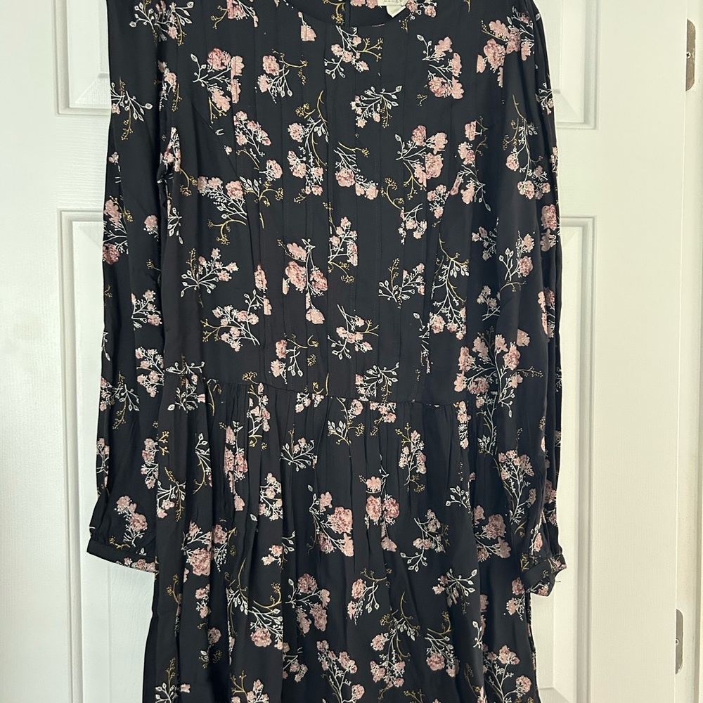 Hinge Black Dress with Pink and Gold Floral Design